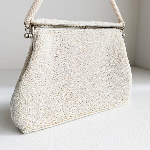 Vintage 1940s fully beaded floral Crosstich Wedding Special  Occasion Purse - Picture 6 of 12